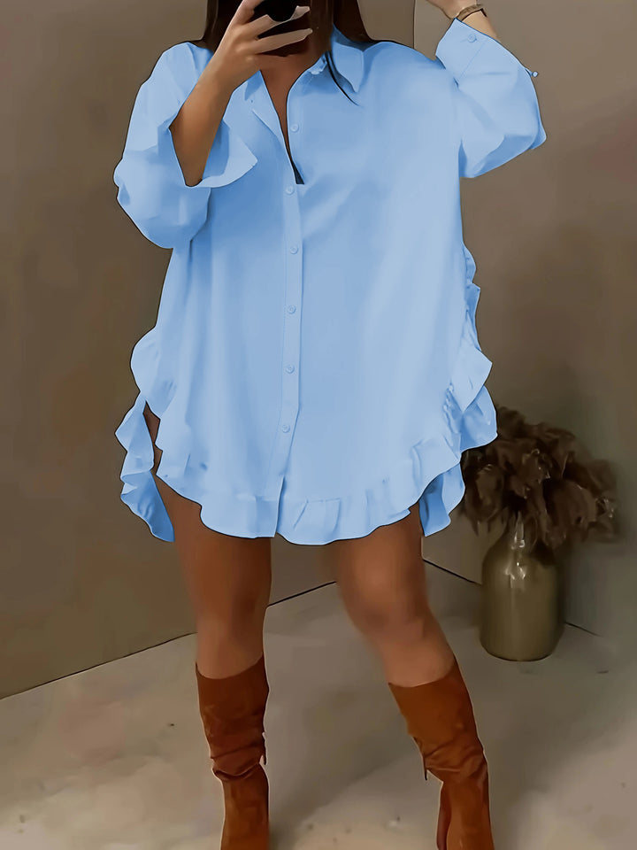 Hem Ruffled Casual Long Sleeve Shirt