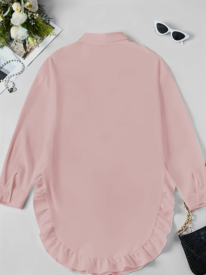 Hem Ruffled Casual Long Sleeve Shirt