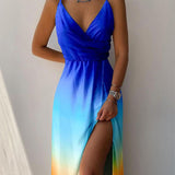V-neck Slit Sling Dress Summer Fashion Sexy Slim Suspender Dresses For Women Clothing